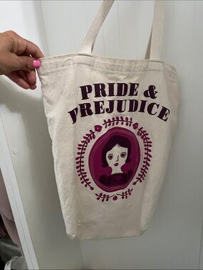 Pride & Prejudice Cream Canvas Tote with Pink Graphic